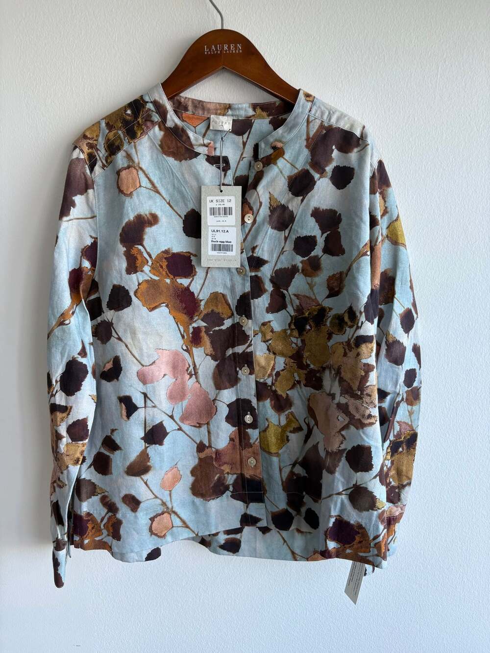 Poetry Blue Floral Print Button-Up Blouse Cotton Linen UK 12 NWT